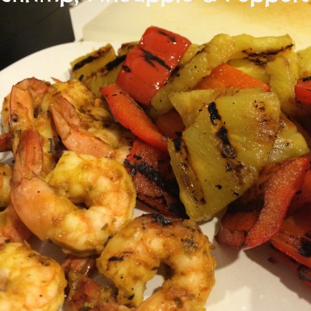 Grilled Mango-Sriracha Shrimp, Pineapple & Peppers