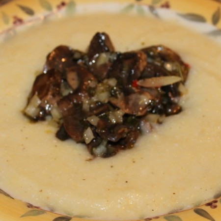 cheesy polenta with herb-marinated mushrooms
