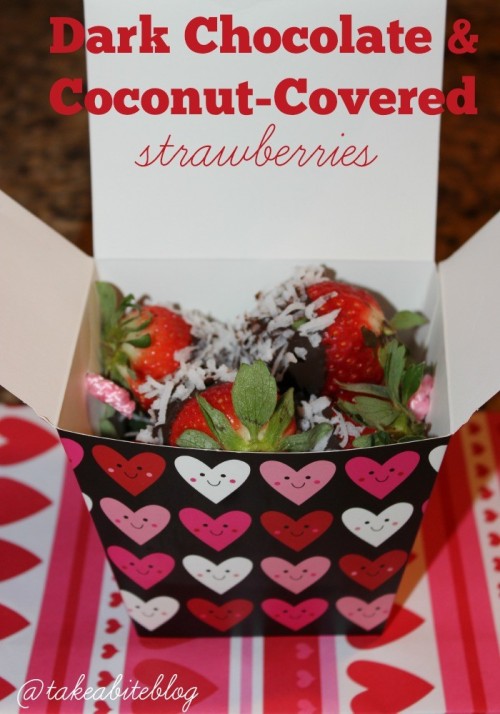 dark chocolate and coconut-covered strawberries #valentinesday
