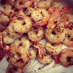 Dinner at Home: Shrimp & Roasted Brussels Sprouts and Broccoli Arugula Salad