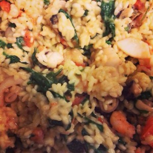 Spinach and Tomato-Basil Seafood Risotto