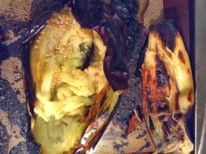  Burnt Eggplant with Garlic, Lemon and Pomegranate Seeds for #SundaySupper
