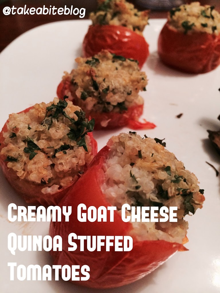 Creamy Goat Cheese Quinoa Stuffed Tomatoes for #SundaySupper