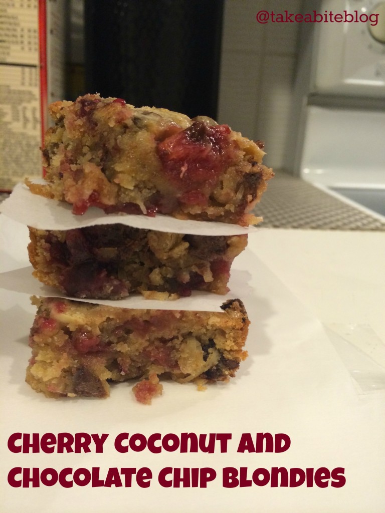 Cherry Coconut and Chocolate Chip Blondies