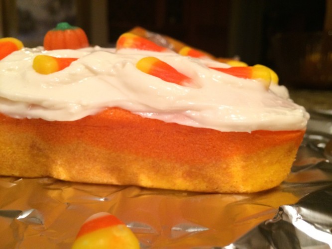 candy corn cake with cream cheese frosting