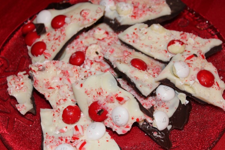 candy cane and m&m peppermint bark