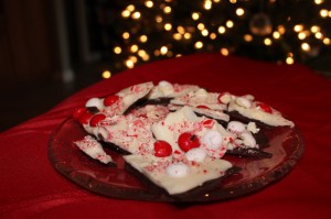 candy cane and m&m peppermint bark