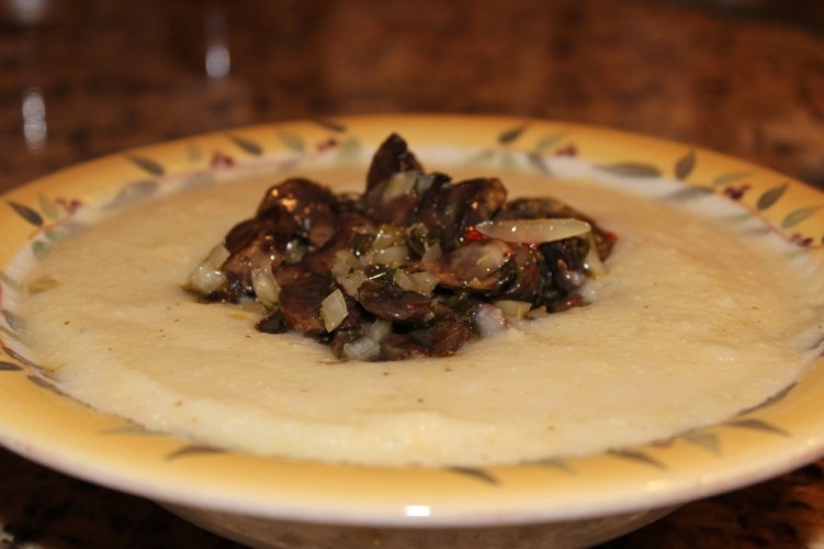 cheesy polenta with herb-marinated mushrooms