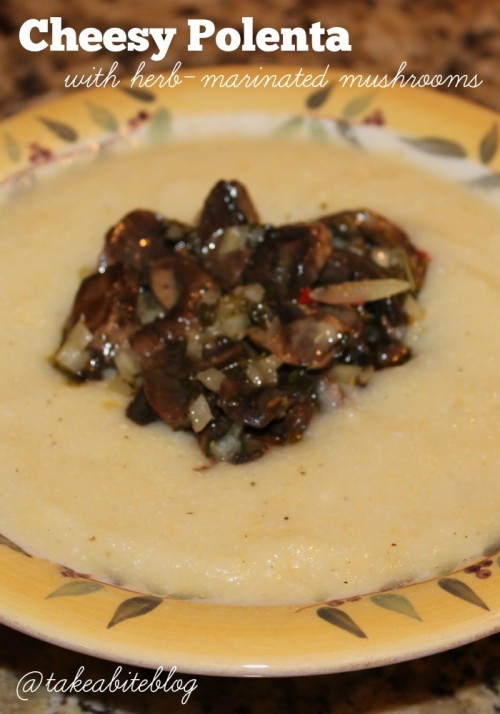 cheesy polenta with herb-marinated mushrooms