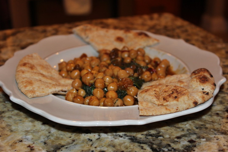 Curried Chickpeas Over Wilted Greens #WeekdaySupper