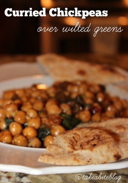 Curried Chickpeas Over Wilted Greens #WeekdaySupper