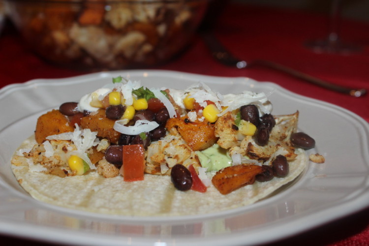 Roasted Butternut Squash and Cauliflower Tacos