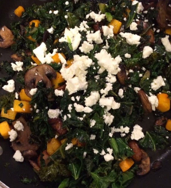 Roasted butternut squash kale mushrooms