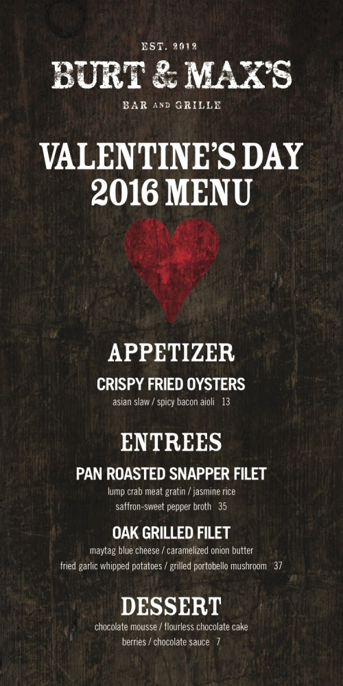 2016 Valentine's Day Menu