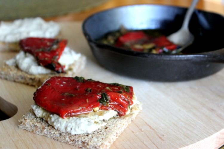 Roasted Eggplant and Piquillo Pepper Toasts #SundaySupper
