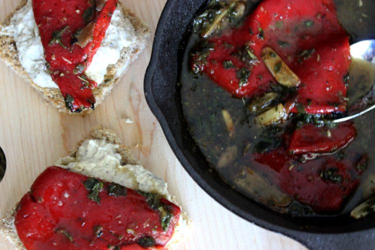 Roasted Eggplant and Piquillo Pepper Toasts #SundaySupper