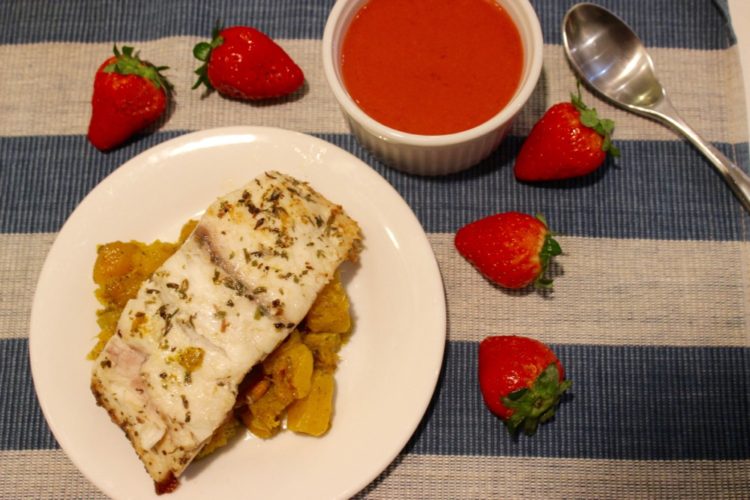 Pan-seared Sea Bass with Butternut Squash and Strawberry Sauce #SundaySupper #FLStrawberry