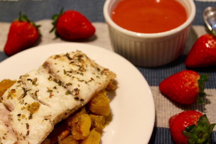 Pan-seared Sea Bass with Butternut Squash and Strawberry Sauce #SundaySupper #FLStrawberry