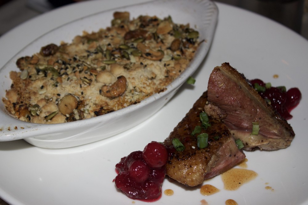 The Rebel House Boca Raton Squash and Mushroom Gratin and Duck Breast