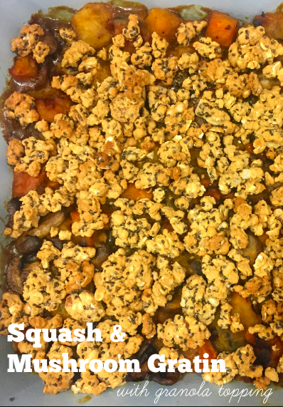 Squash and Mushroom Gratin with Granola Topping