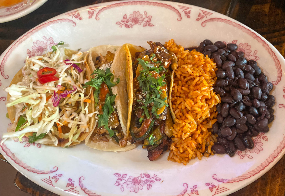 Taco Platter with Rice and Beans